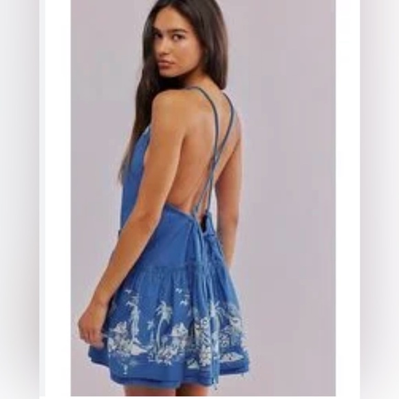 FREE PEOPLE BOM BOM MINI DRESS IN BLUE - Picture 1 of 7